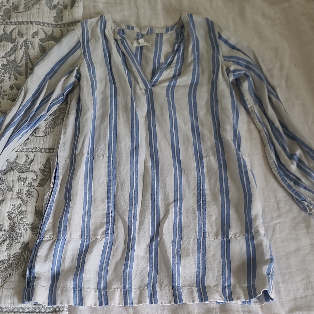 Lou & Grey Blue and White Striped Linen Mini Dress
